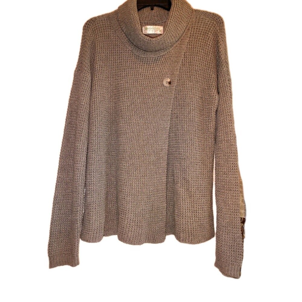 Aventura Grey Cowl Neck Asymmetrical Button Knit Sweater Size M Merino Wool...